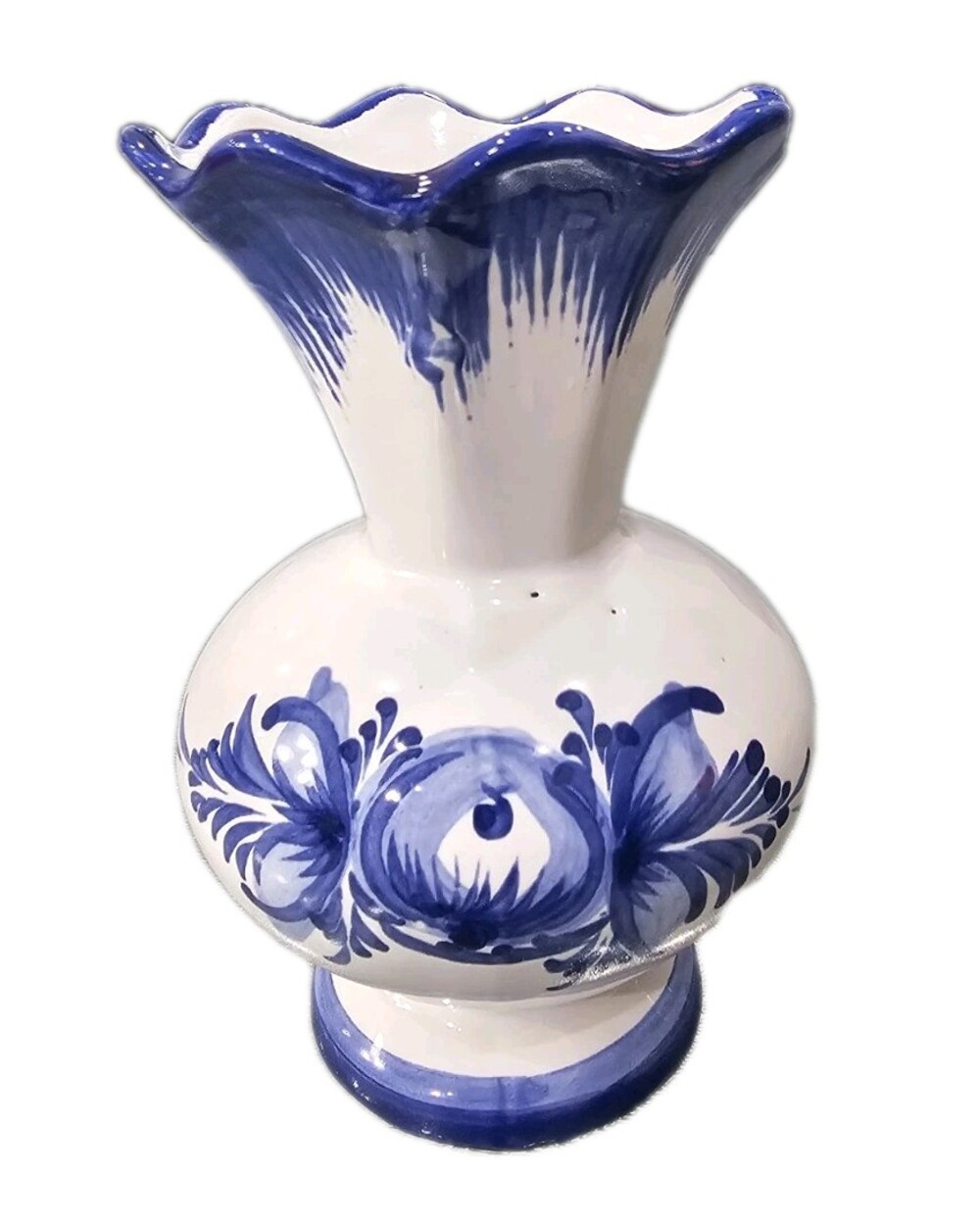 Vintage White porcelain bulb shaped vase in a vibrant cobalt blue design